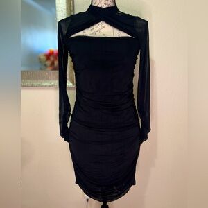 Women’s Cocktail Bodycon Mini Wrap Dress, Black, Size M